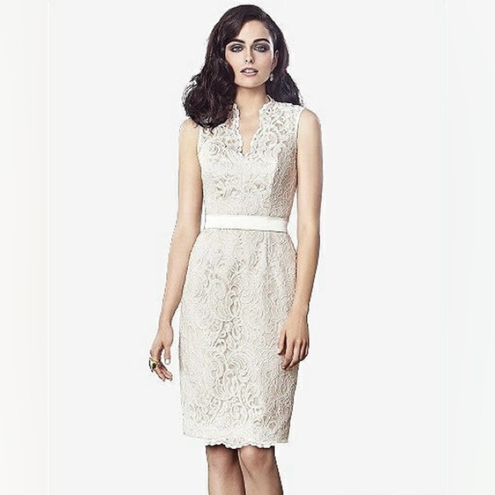 Dessy Collection Style 2912 Cream Lace Overlay‎ Sheath Dress